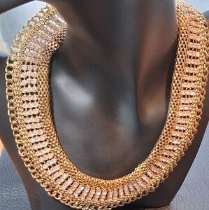 Egyptian Revival Necklace 17-21" with Crystals, 1.25"w